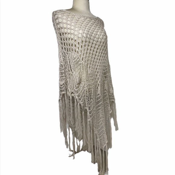 Handcrafted Knit Tassel Fringe Boho Sweater Poncho Boho Spell Gypsy Style Shawl - Picture 8 of 16